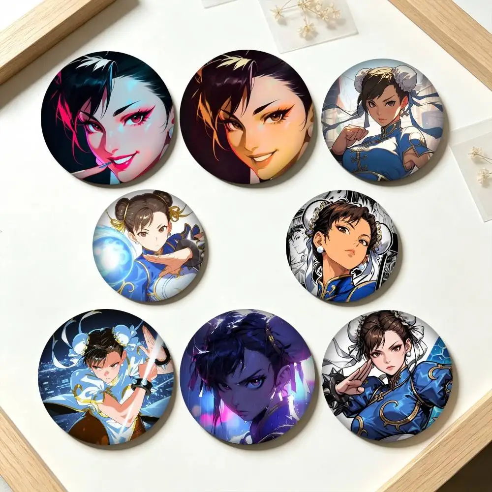 S-Street Fighter Chun-Li  25 32 44 58 75mm Badges Personalized Round Brooches Pins Accessory Gift