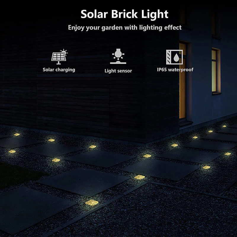 Warm White IP68 Waterproof LED Solar Ice Cube Light Crystal Brick Outdoor Landscape Lights for Road Decoration