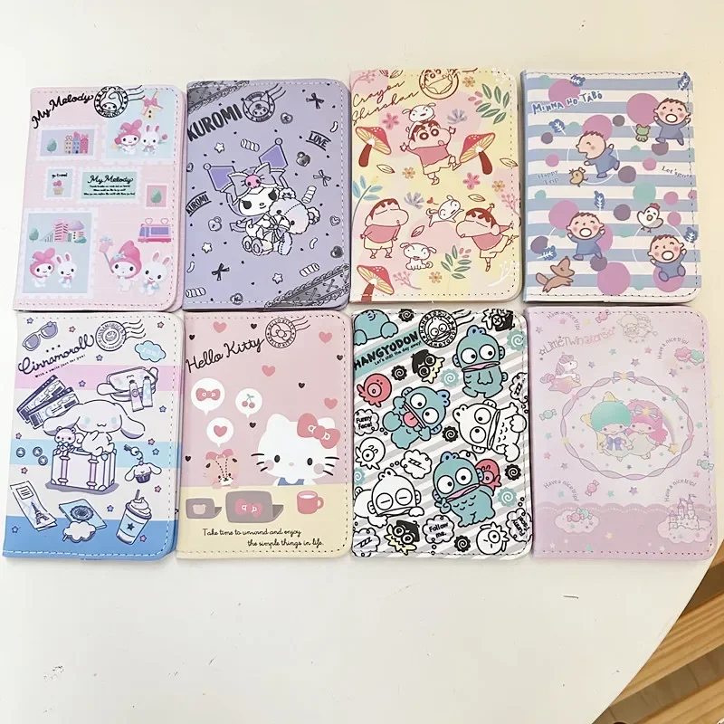 Sanrio Cinnamoroll Kuromi Mymelody funda de pasaporte de PU de dibujos animados kawaii Anime viaje ID tarjeteros Clip bolsas regalos para niñas