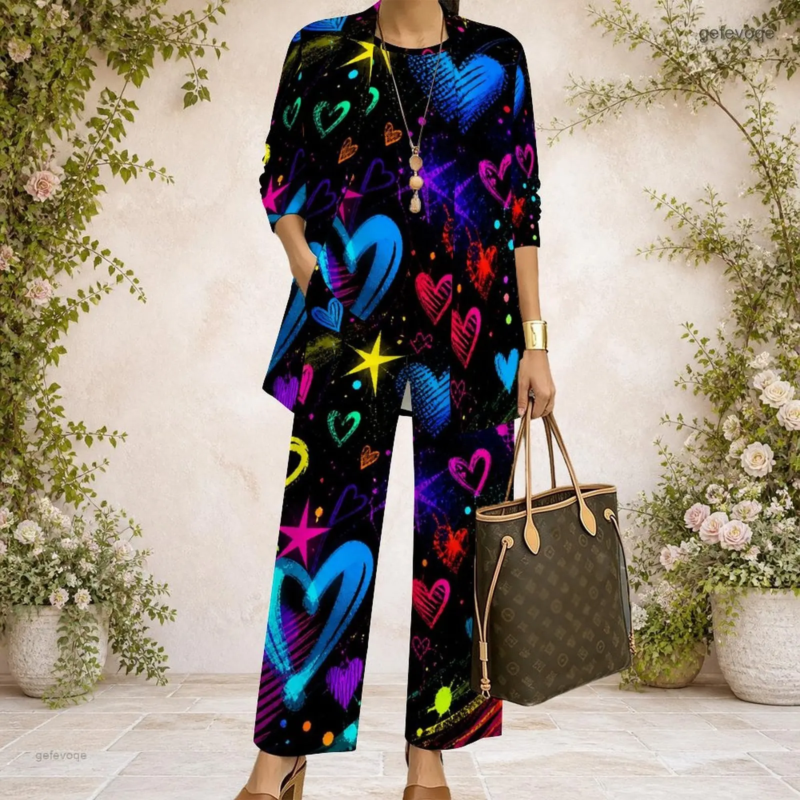 Women 3 Piece Outfit Mid Sleeve Open Cardigan With Tank Top And Wide Leg Pants Set Custom Print Ladies Casual Loungewear