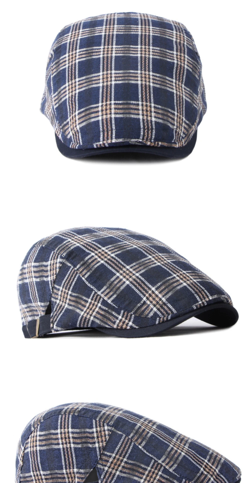 HT4640 Baskenmütze Mütze Männer Frauen Frühling Sommer Kappe Sonnenhut Einstellbare Ivy Flache Kappe Plaid Künstler Maler Baskenmütze Hut Männlich Weiblich Berets – Detail 7