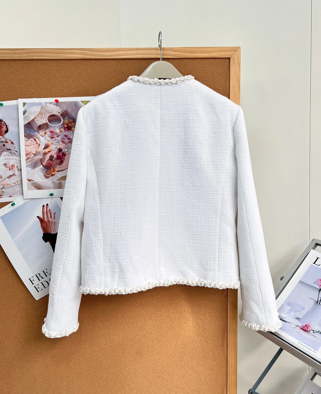 2026 New Pure White Tweed Coat. Hand-woven fringed edging. Collar, for women's coat.