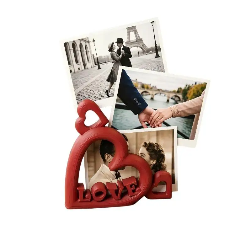 3D Printed Red/Pink Heart Shaped Photo Stand Displays Desktop Ornaments For Home Decorations