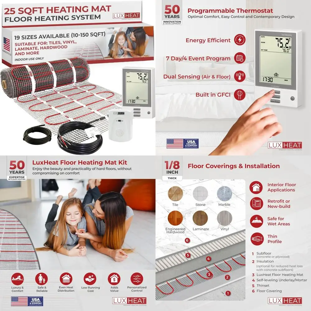 

Электрическая излучающая напольная система с подогревом для плитки и ламината — 120 В, комплект нагревательных ковриков на 25 квадратных футов с длинным хвостовым ключом