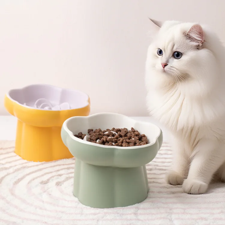 قطعة واحدة من أوعية السيراميك ذات التغذية البطيئة عالية القدم للقطط والكلاب - وعاء مضاد للاختناق ومضاد للانسكاب وحماية الرقبة للحيوانات الأليفة للكلاب والقطط الصغيرة