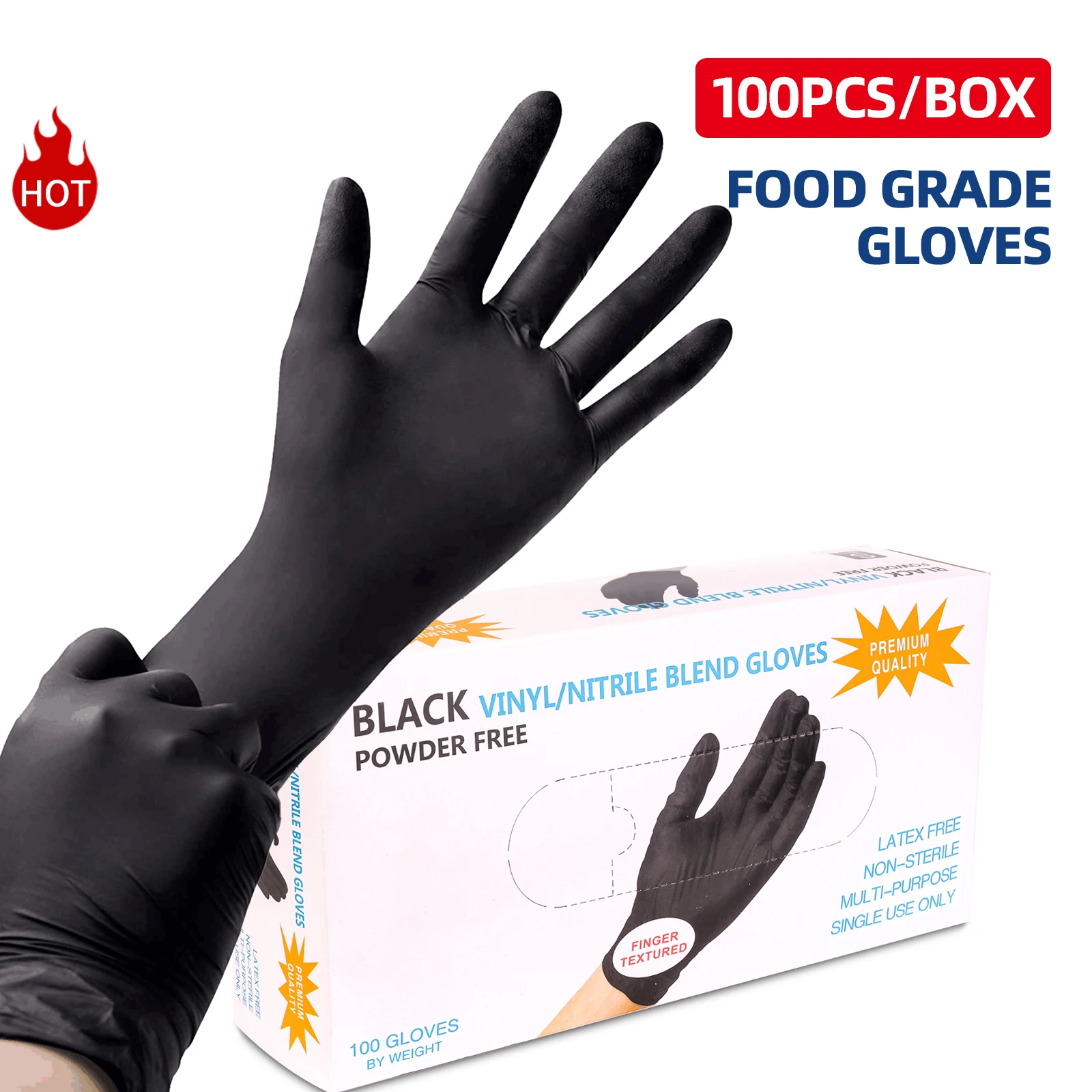 POSEIDON 100Pcs Black Nitrile Disposable Gloves Professional High Quality Glove For Home Cleaning Tattoo Hair Dye Beauty