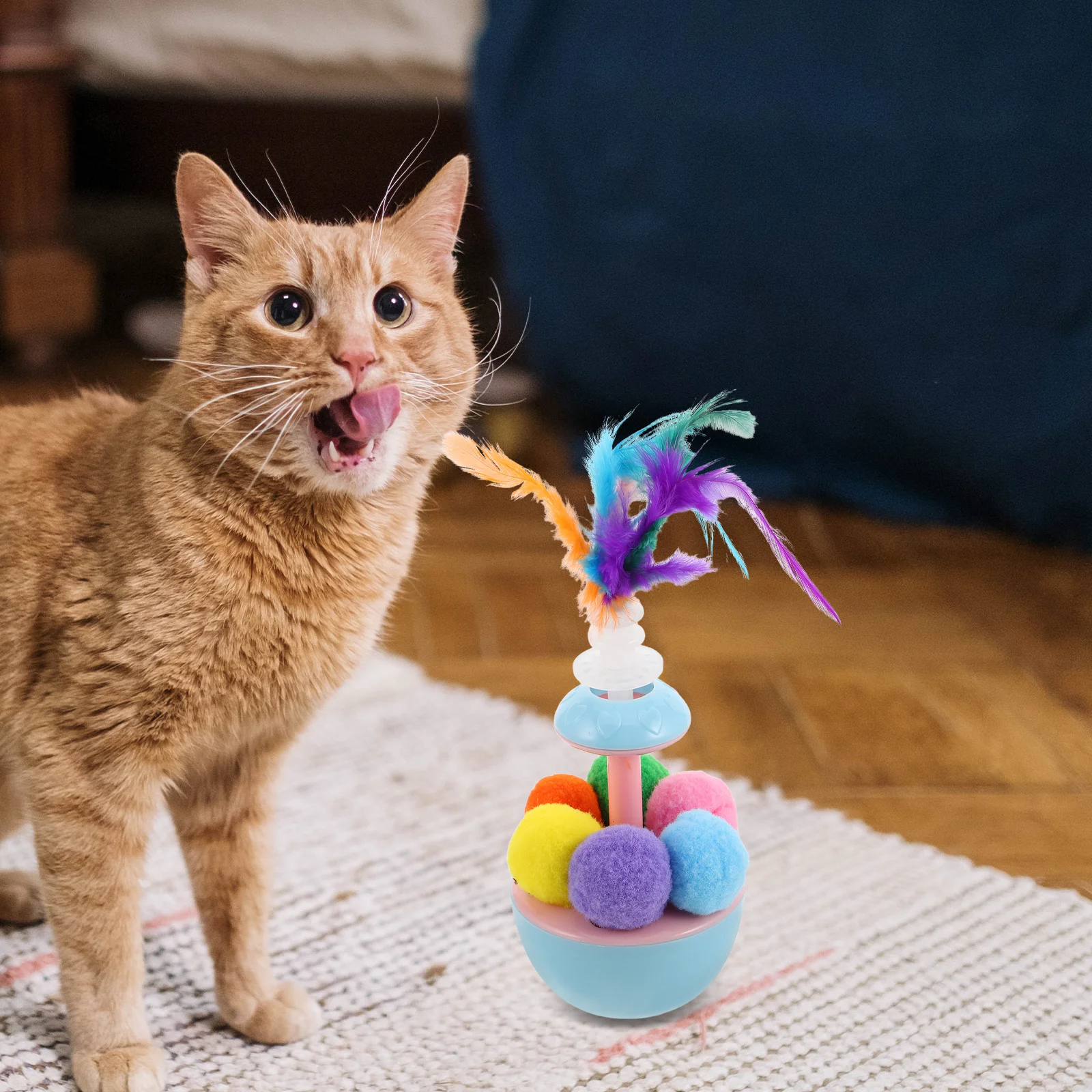 

Cat Interactive Pompom Ball Tumbler Teaser Catnip Self Playing Indoor Kitten Chase Exercise Fun Cat Puff Balls