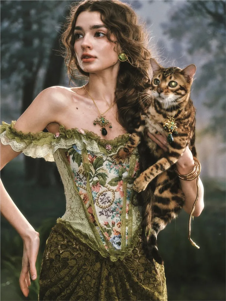 

Heavy industry fishbone corset with a textured skirt set