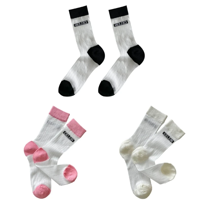 Women's Cotton Crew Socks Above Ankle Socks Lightweight Mesh Socks Over Calf Socks Casual Socks Simple Loose Socks