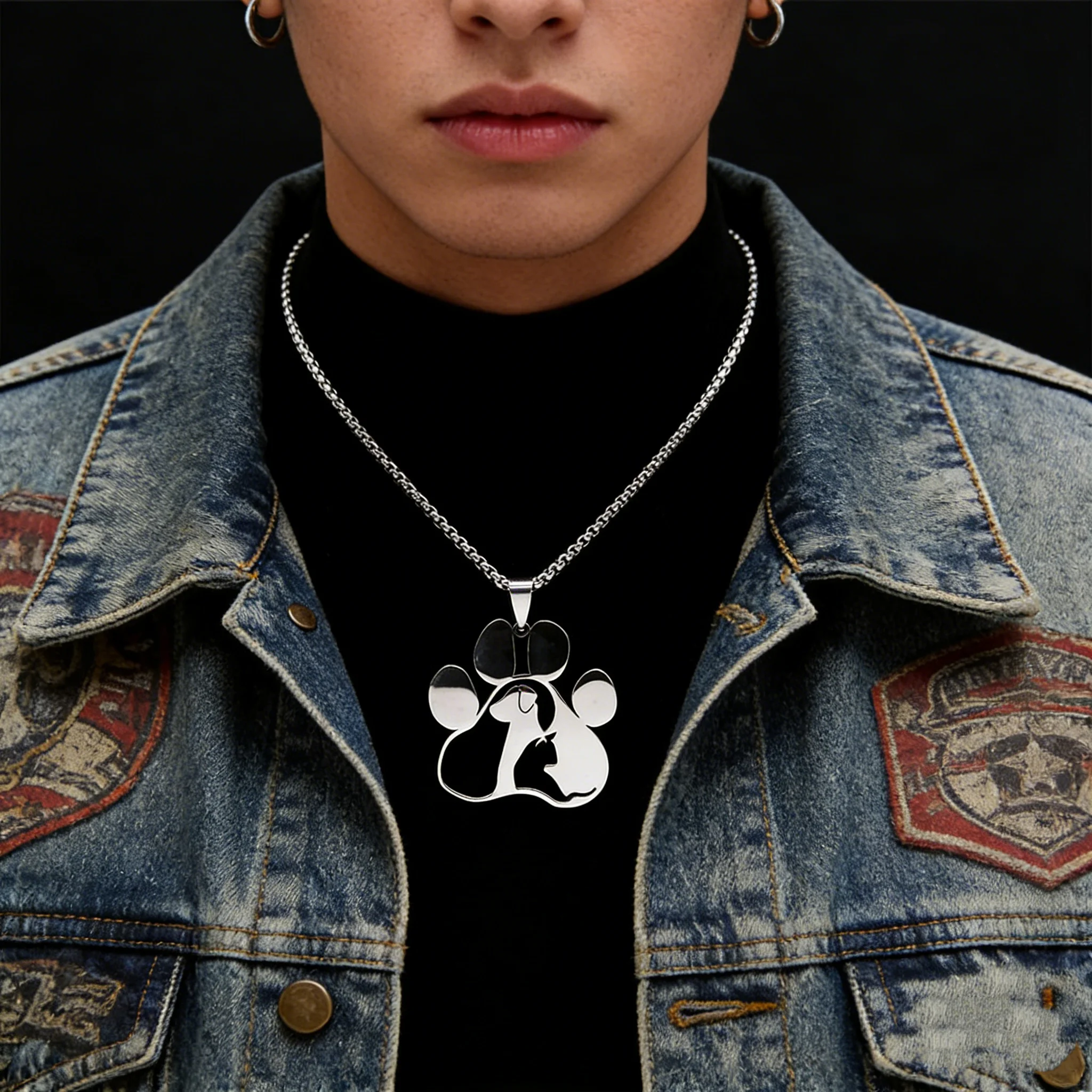 Fashion Dog Cat Paw Stainless Steel Necklace for Women/Men Silver Color Animal Pet Claw Pendant Necklace Jewelry colar N8006S01