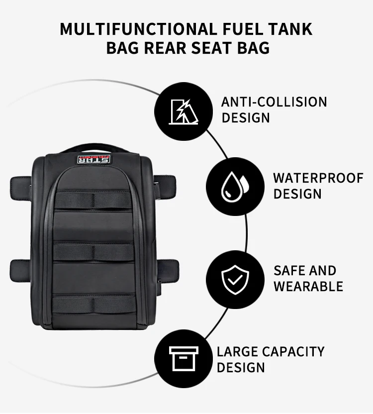 Multifunctional Motorcycle Fuel Tank Bag Waterproof Motocross Riding Rear Seat Bag Large Capacity Motorbike Bags Anti-collision