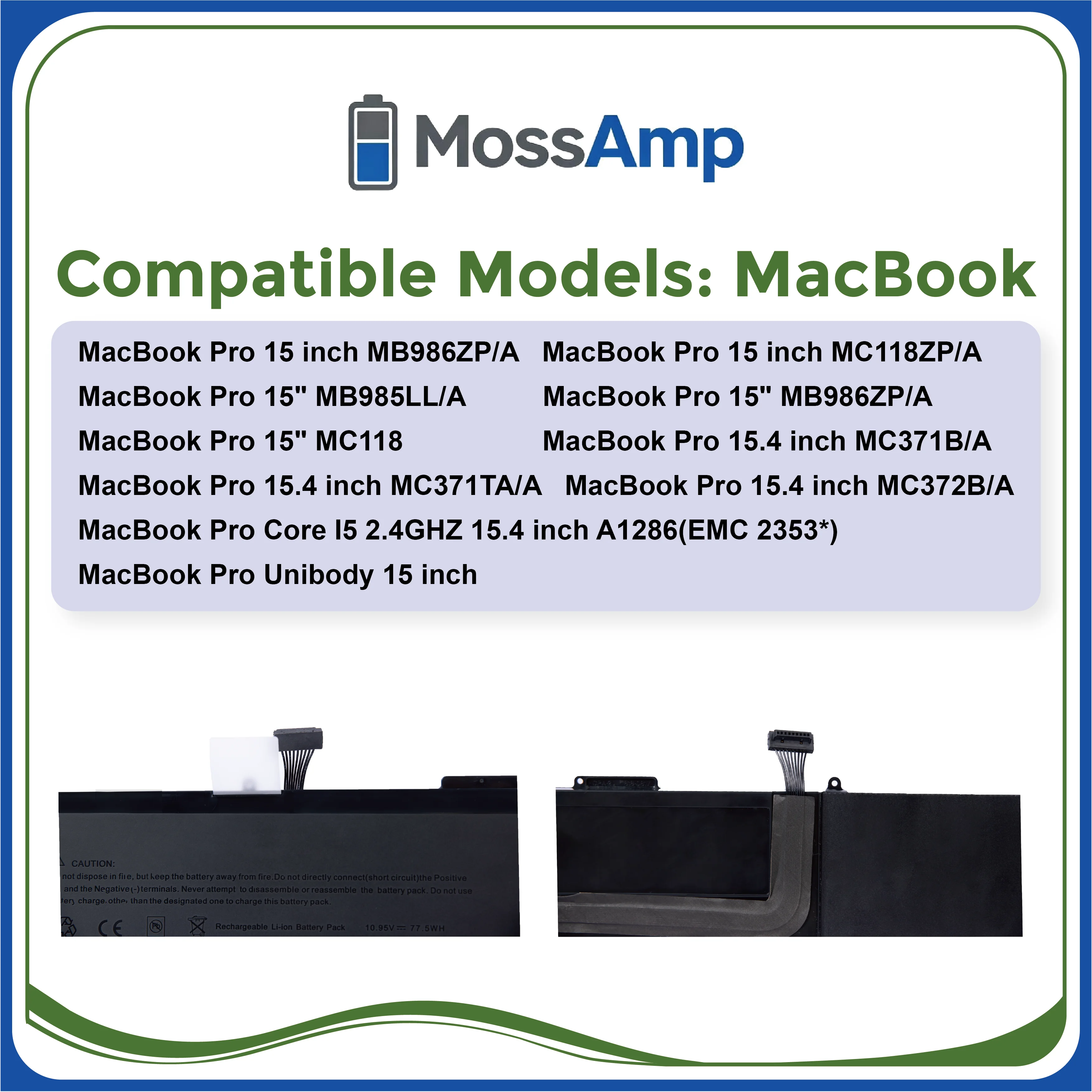 MossAmp A1321 Laptop Battery for MacBook Pro 15
