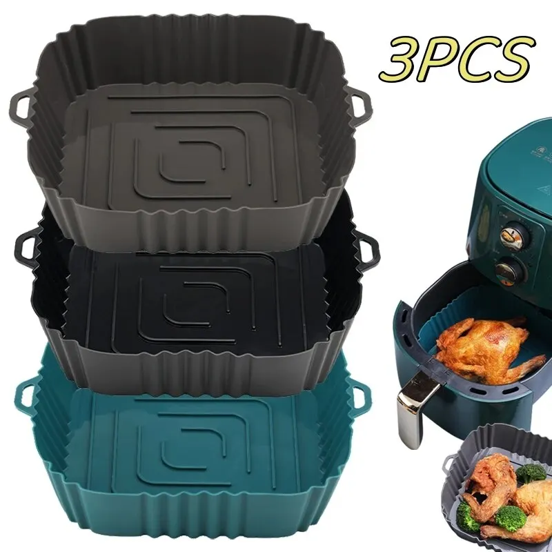 

3pc Silicone Air Fryers Basket Baking Tray Pizza Fried Chicken Airfryer Silicone Basket Reusable Airfryer Pan Liner Accessories