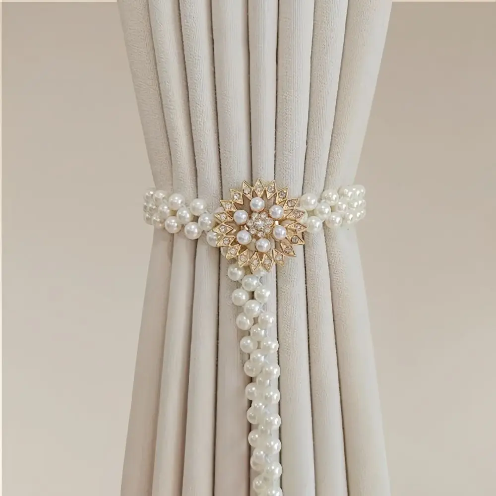 Creative Imitation Pearl Curtain Ties Elastic Adjustable Hexagonal Curtain Tiebacks Decorative