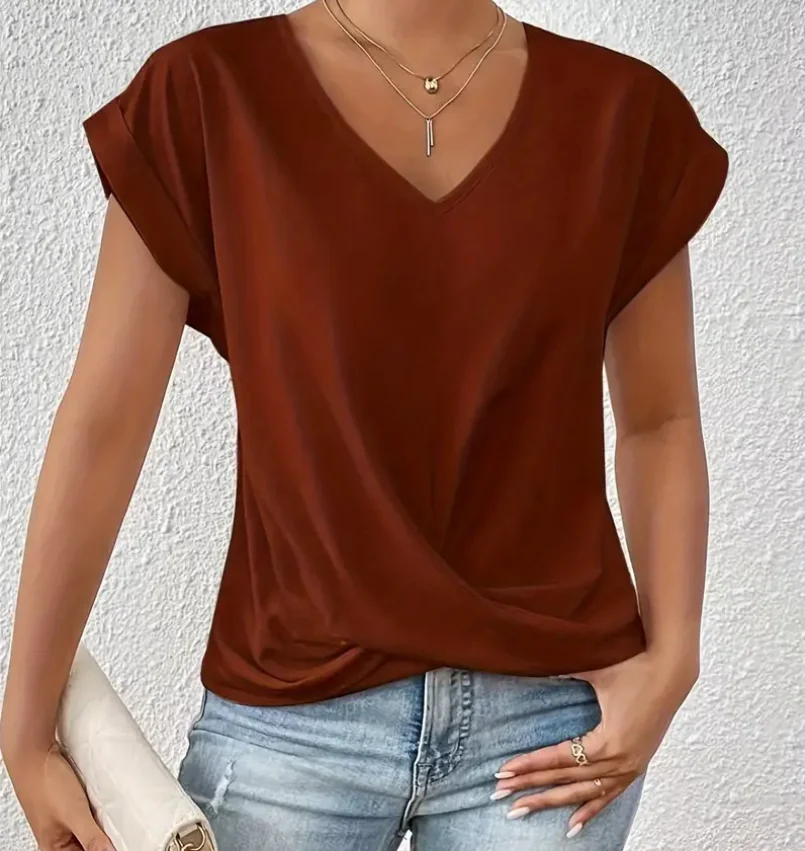 Camisetas Tees Kleidung Schwarz Weiß V-Ausschnitt Damen T-Shirt Neues Sommer Einzigartiges Kurzarm-T-Shirt Damen Tops Damenbekleidung Q5593 – Detail 13