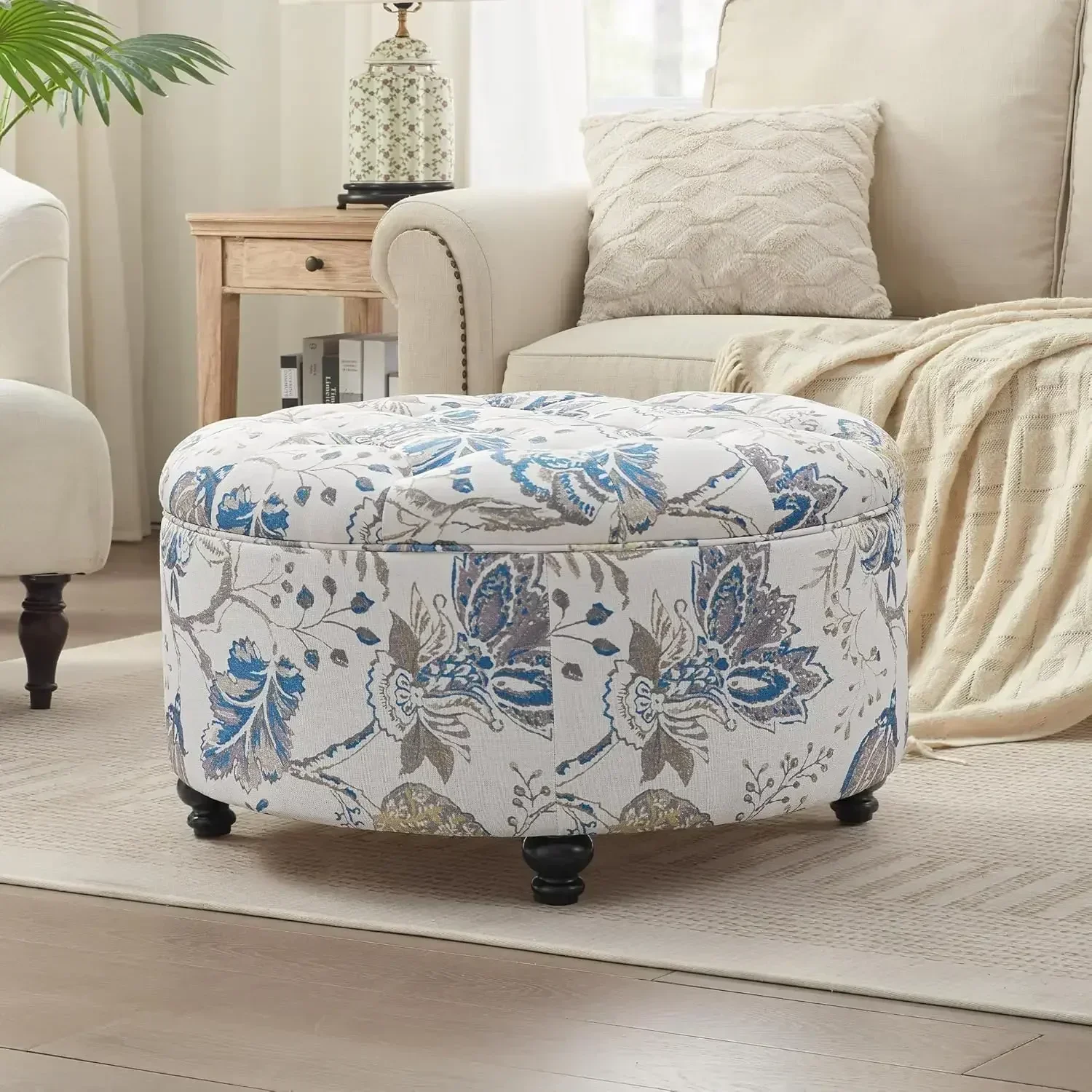 [Discounted Price, Hot Sale!]30-Inch Round Storage Ottoman, Modern Button Tufted Coffee Table with Removable Top, Upholstered Ot