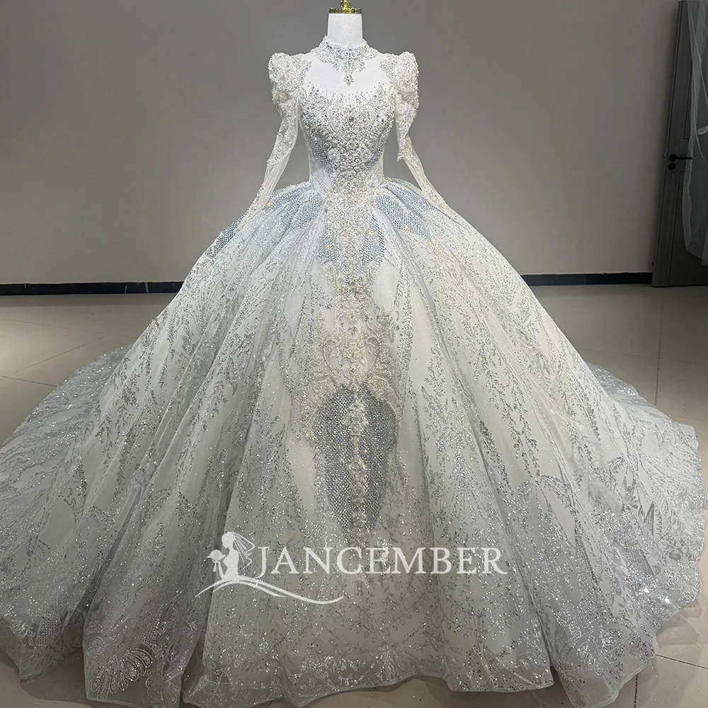 

Beaded Bride Gown 2026 High Collar Ball Gown Chapel Train Customized Wedding Gown For Women Bride Dresses Vestidos De Novia