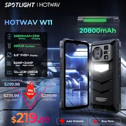 [World Premeire] HOTWAV W11 Robustes Telefon 20800 mAh 280 LM Taschenlampe 6,6'' FHD+ Smartphone 33 W 24 MP Nachtsicht-Handy