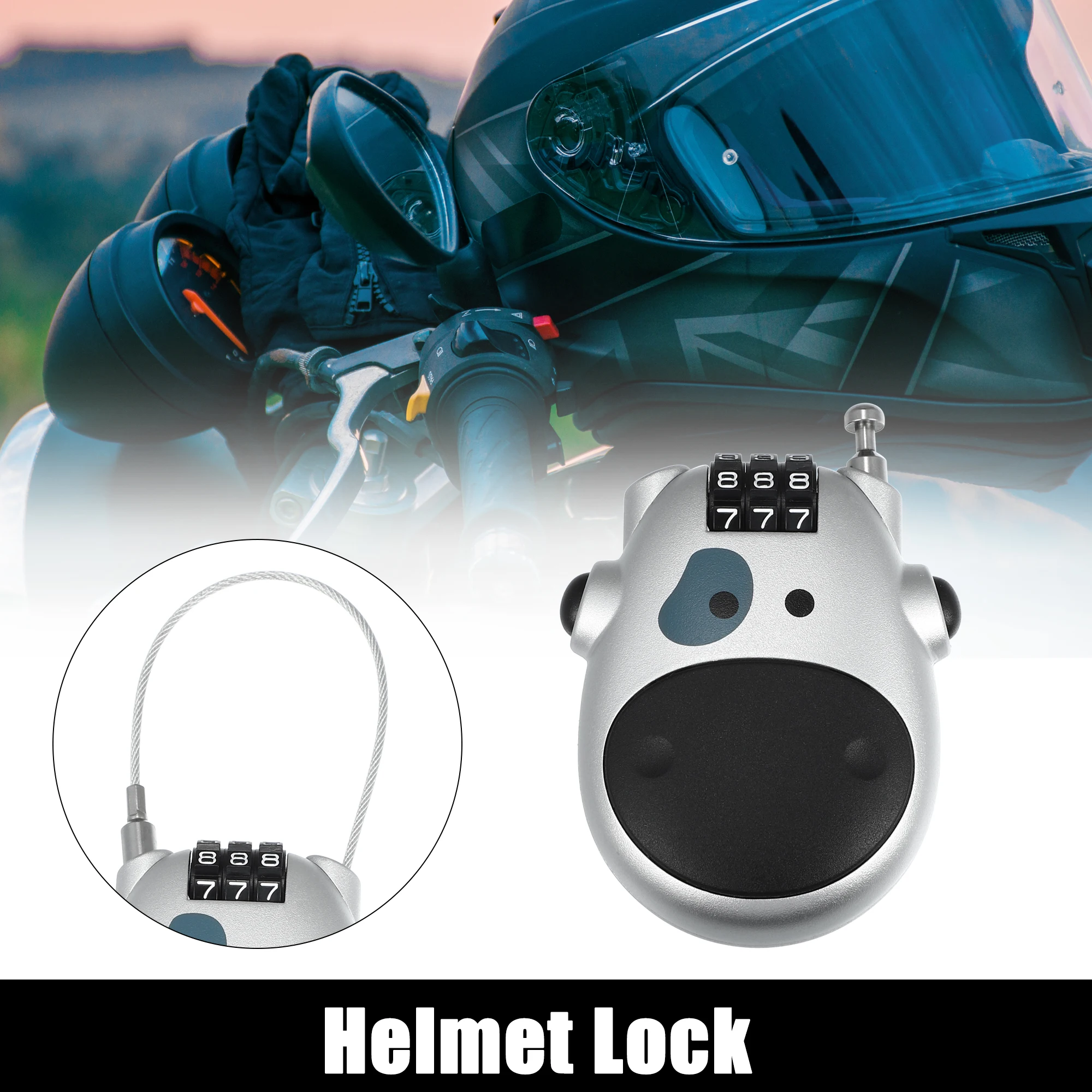 

Motoforti Motorcycle Bike Helmet Lock Portable 3 Digit Security Resettable Lock Anti-Theft Luggage Lock Silver Tone