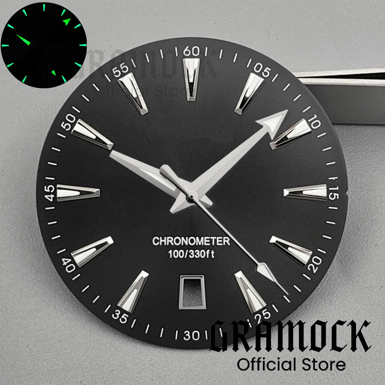 GRAMOCK 33.5 مللي متر Sunberst التدرج ساعة الطلب اليد 40 مللي متر الصلب ساعة حافظة الأخضر مضيئة 6 الساعة تاريخ صالح NH35 الحركة التلقائية