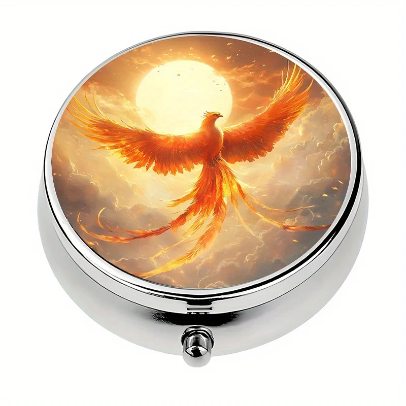 1-piece Phoenix Mythical Creature Theme Pill Box with 3 Compartments, Mini Pill Container, Pill Organizer, Unique Travel Gift