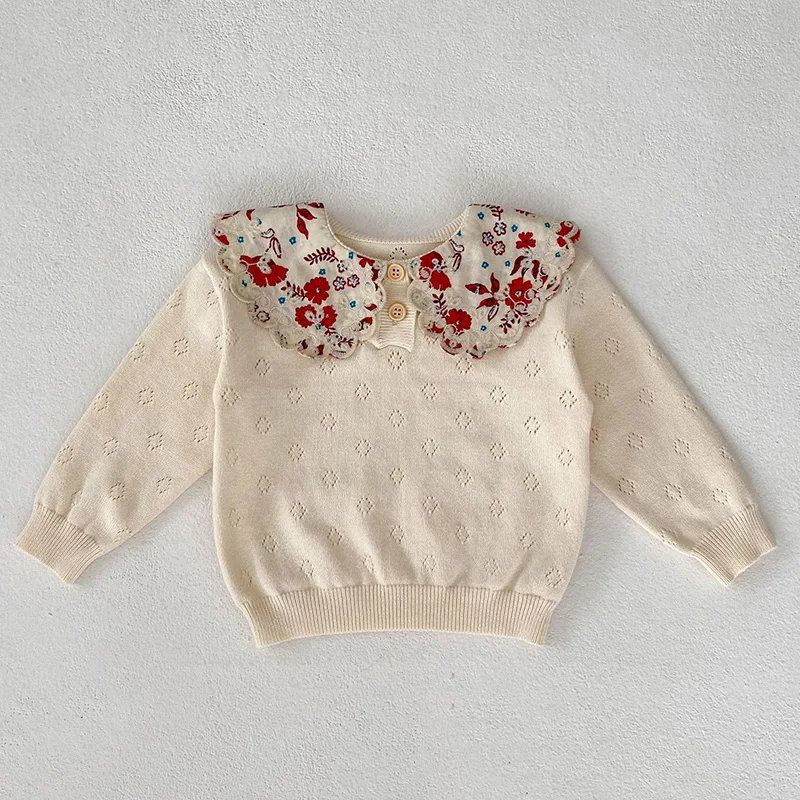 0-3Yrs Infant Kids Baby Girls Long Sleeve Sweet Flower Knit Sweater Autumn Baby Girls Pullover Sweaters Children\'s Clothes