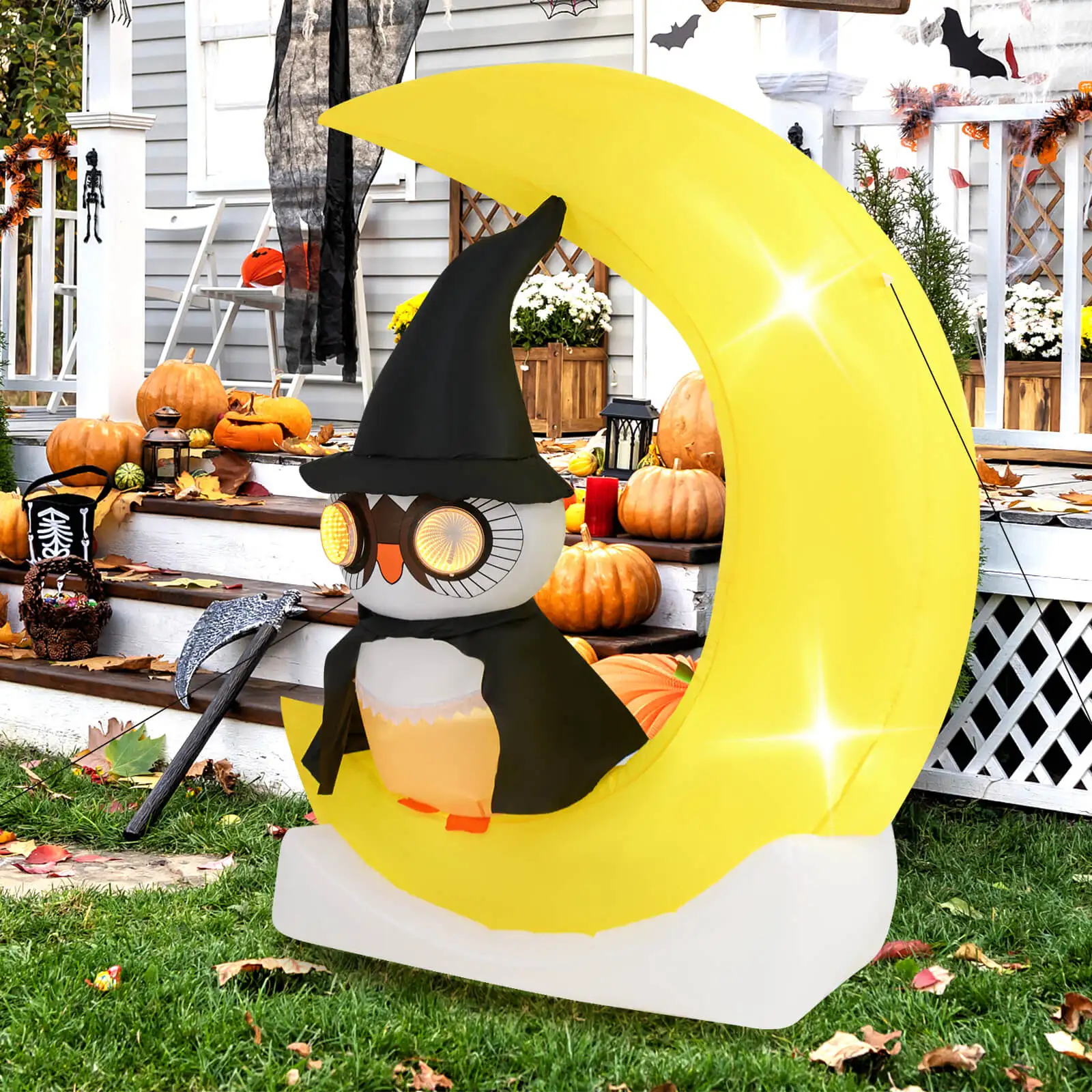 Inflatáveis sopram com chapéu de bruxa, decoração de Halloween