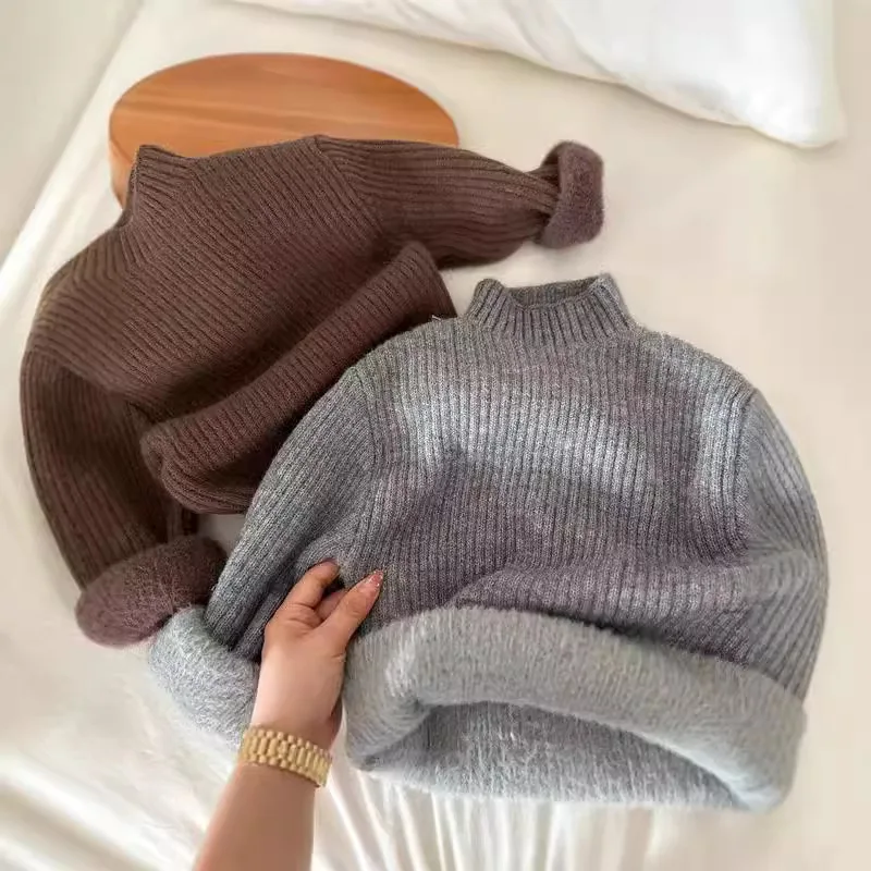 Children's High-neck Sweaters 2026 Autumn-Winter Collection Style Boys' Knitted Shirts Girls' Thickly Padded Base Layer Shirts
