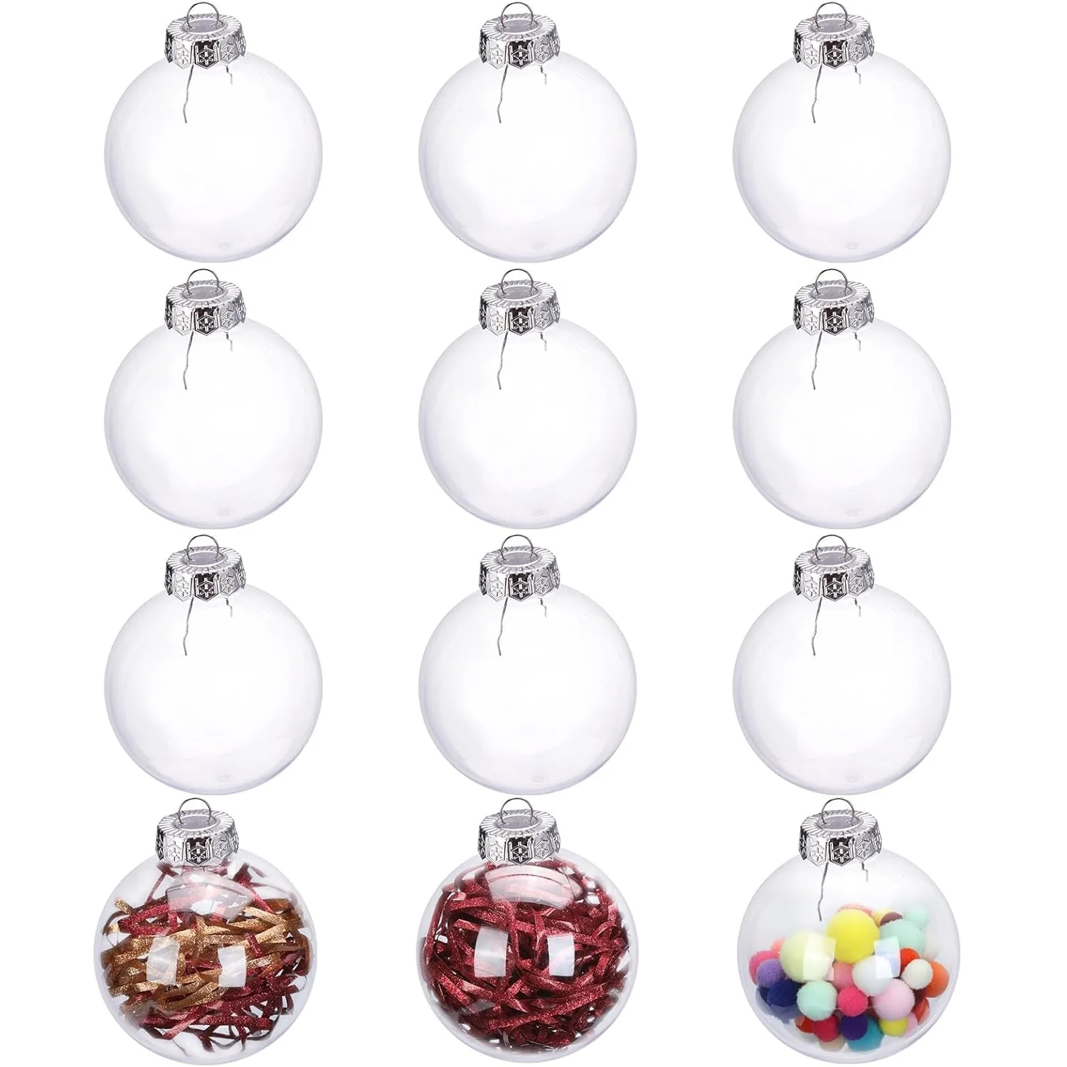 

12PCS Christmas Tree And Fireplace Decoration Transparent Balls Hollow Plastic Fillable Christmas Baubles for Holiday Decor