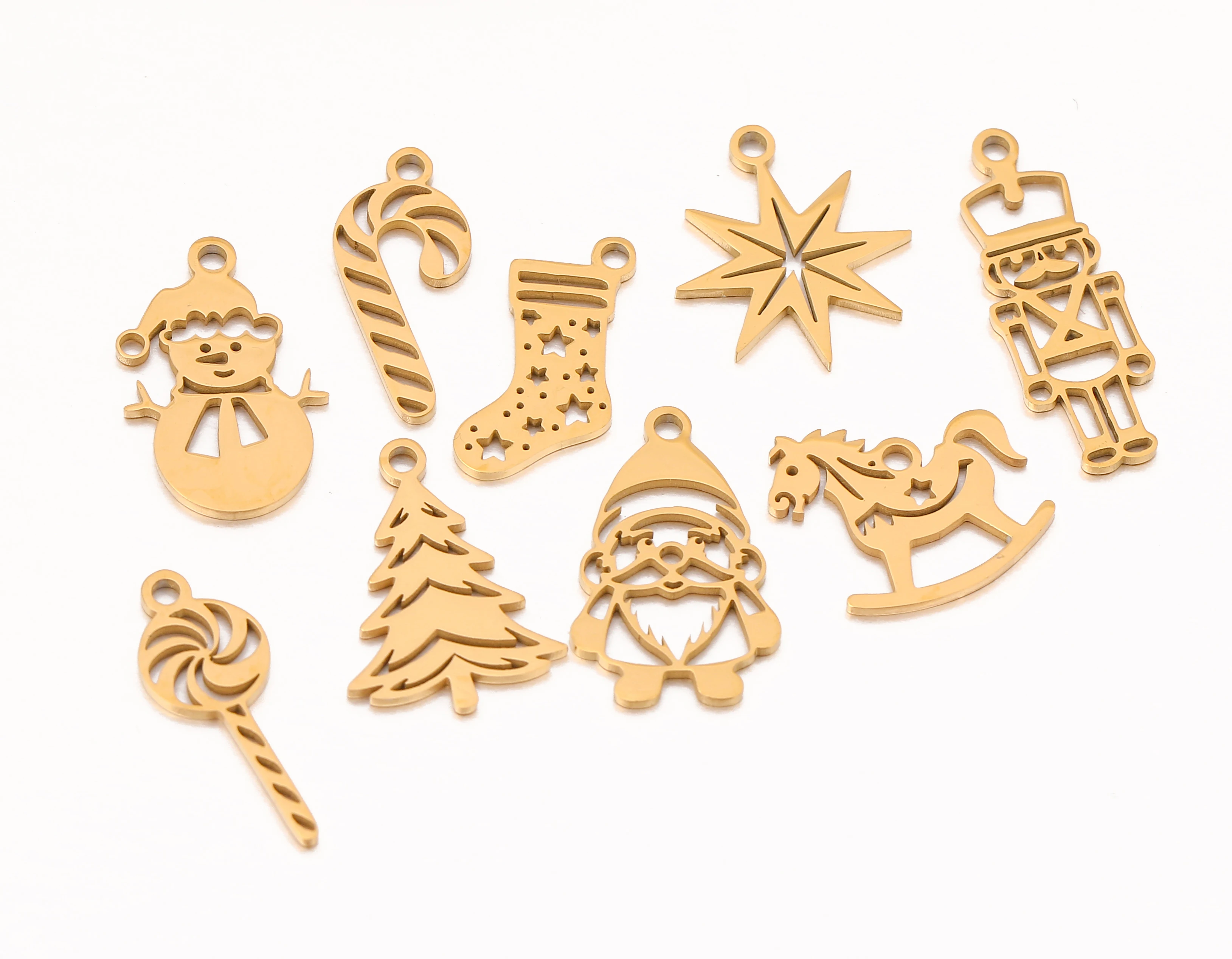 5 Stück Weihnachtsbaum/Süßigkeit Zuckerrohr/Schneemann/Weihnachtsmann Charm Edelstahl Stiefel Weihnachten Anhänger DIY Halskette Armband Schmuckherstellung – Detail 6