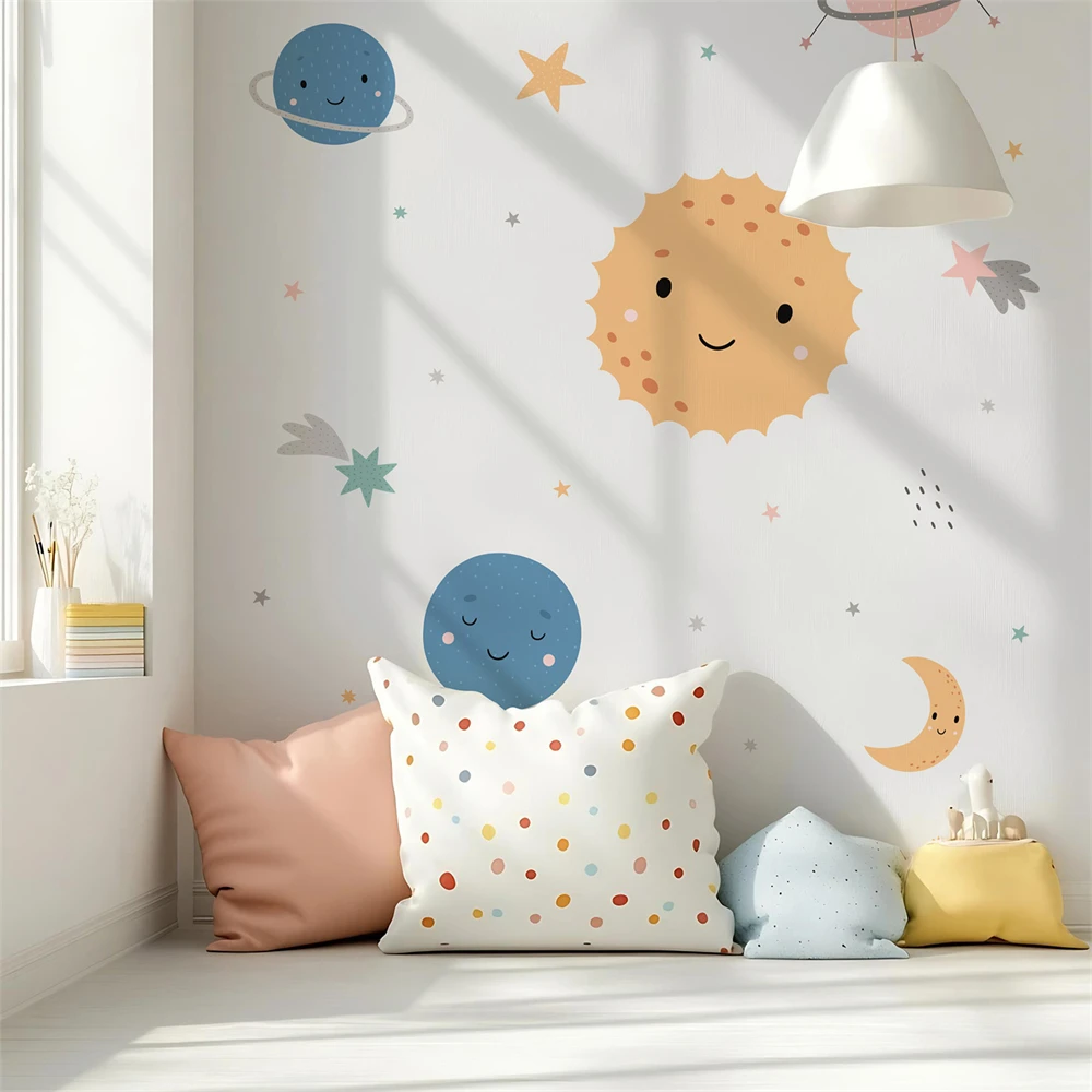 

Custom Nordic good night clouds moon wallpaper for children's room decoration TV background 3D wall paper home deco art Stickers