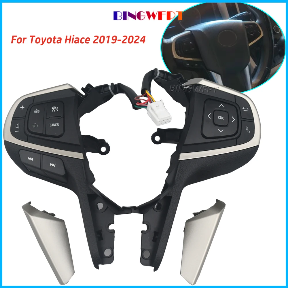 Car Steering Wheel Multifunction Control Button Audio Multimedia Cruise Control Switch with backlight For Toyota Hiace 2019-2024