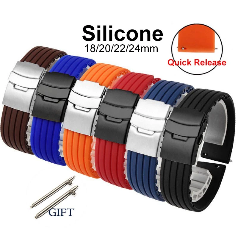 18/20/22/24mm padrão de pneu pulseiras de relógio de silicone borracha banda de liberação rápida para relógio inteligente feminino masculino