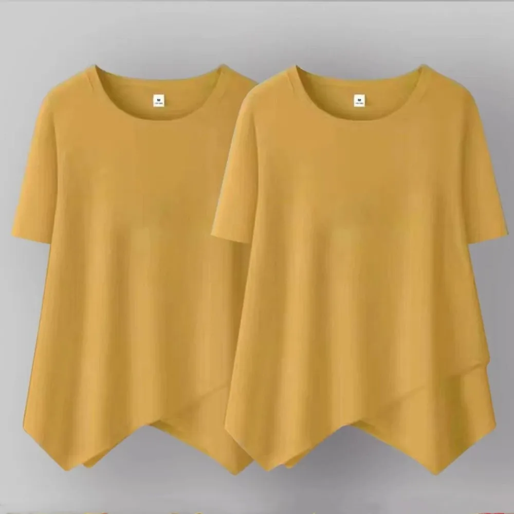 Women's Fashionable Loose Casual Single Piece T-shirt Top Solid Color O-neck Short Sleeved Summer New Pullover Irregular Top