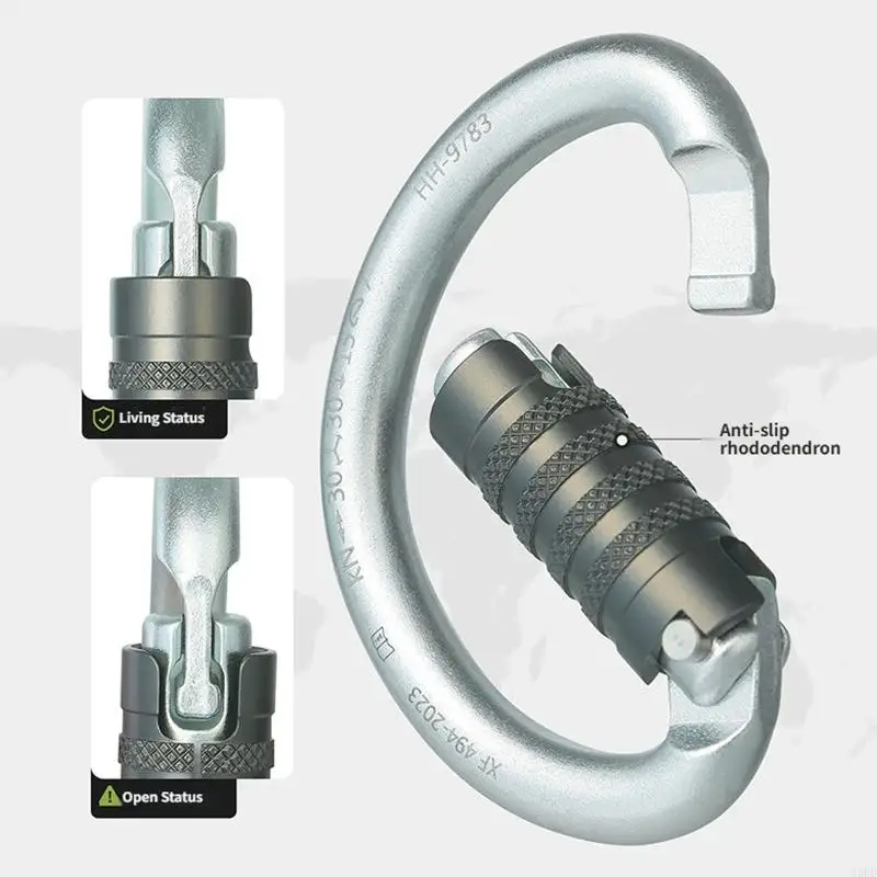 Leichter, tragender Aluminiumkarabiner, sicherer, automatisch verriegelnder Karabiner für Wandern, Camping und Industriearbeiten – Detail 9