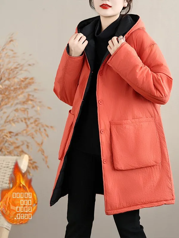

Authentic Thiened Long Cotton Jaet Women's Warm Coat Korean Sle Winter Outerwear Hooded Mid-Length Padded Coat