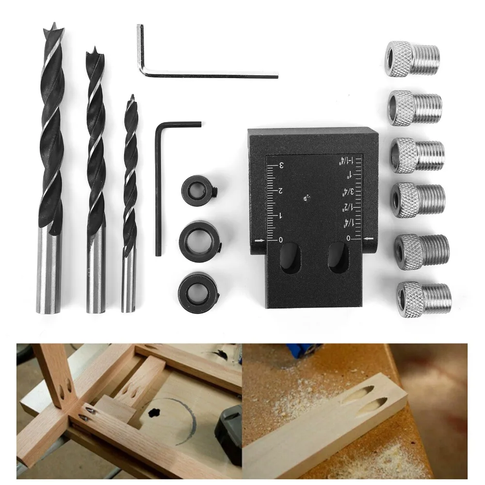 15pcs 15° Angle Oblique Hole Locator Aluminum Alloy Scale Marks Pocket Hole Jig Dual Inch Metric With Drill Bits And Wrench
