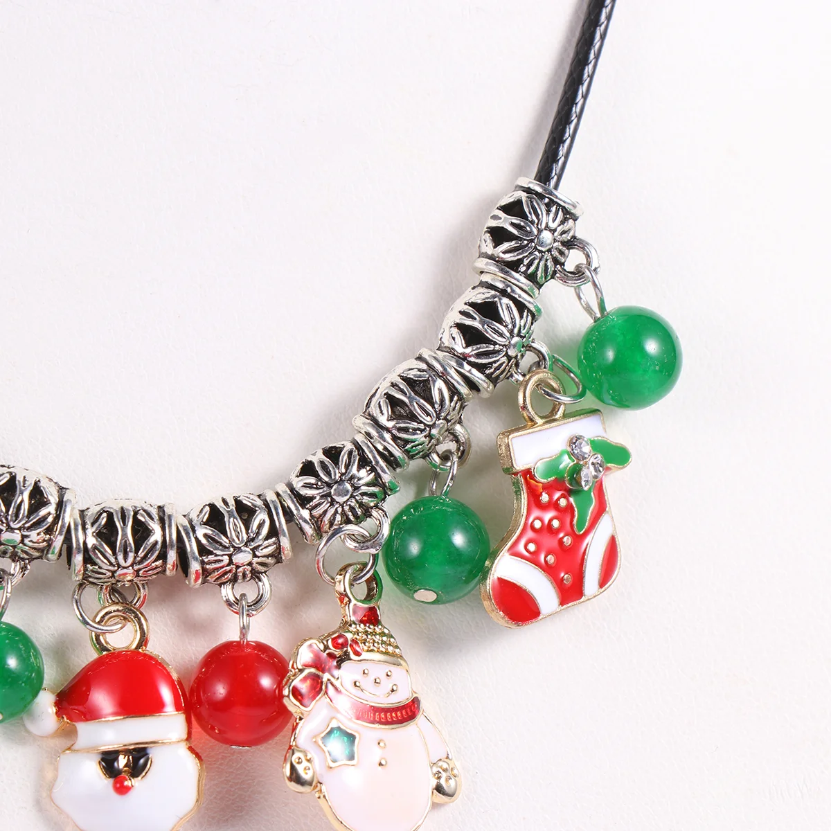 Xmas Clavicle Chain Christmas Necklace Festive Agate Beads DIY Hanging Pendant Colorful Jewelry