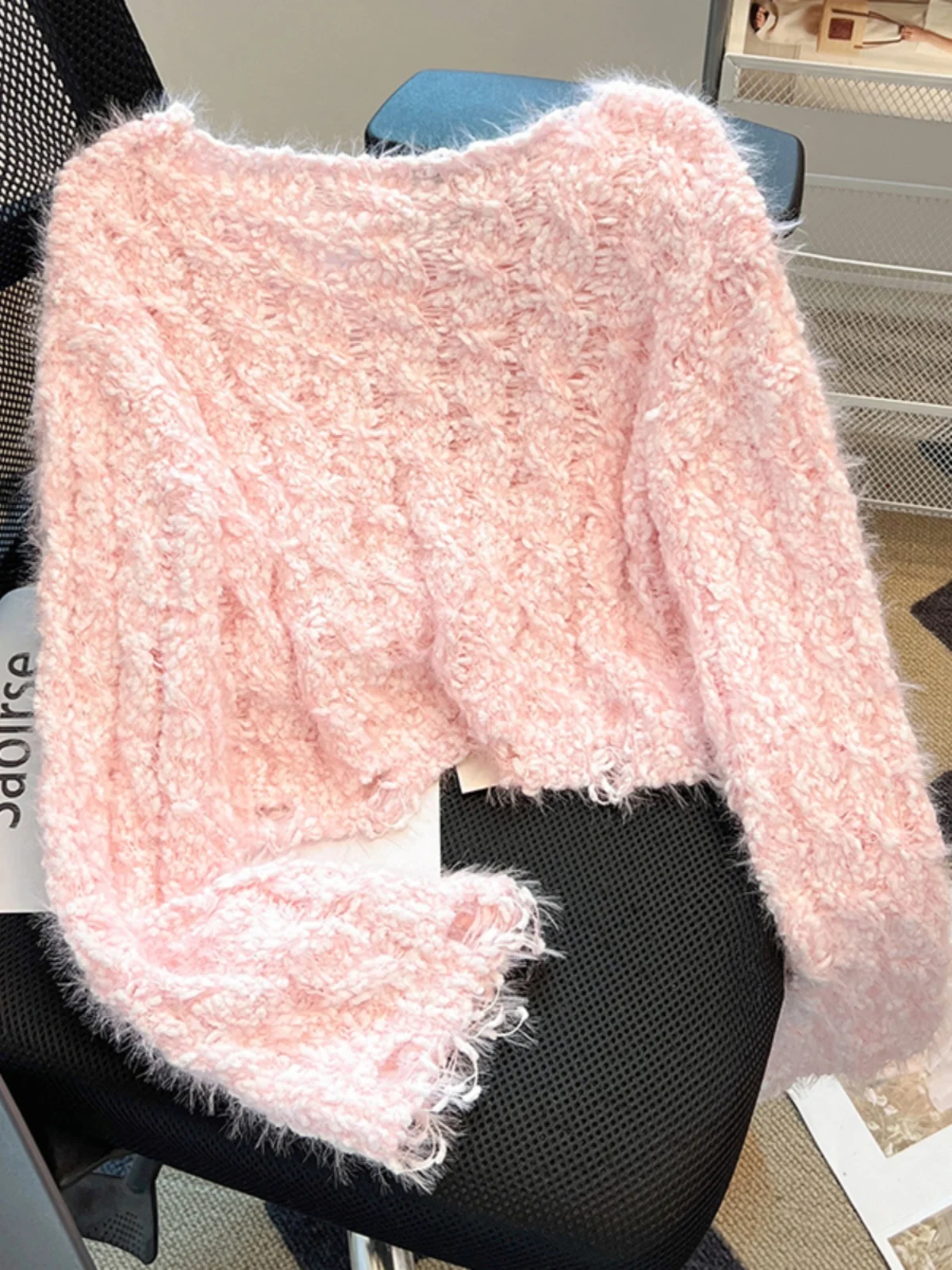 ort مثير oulder Bared محبوك سترة لينة كسول Sle الجولة Ne البلوز فرو منك المرأة الخريف الشتاء الدافئة Faion