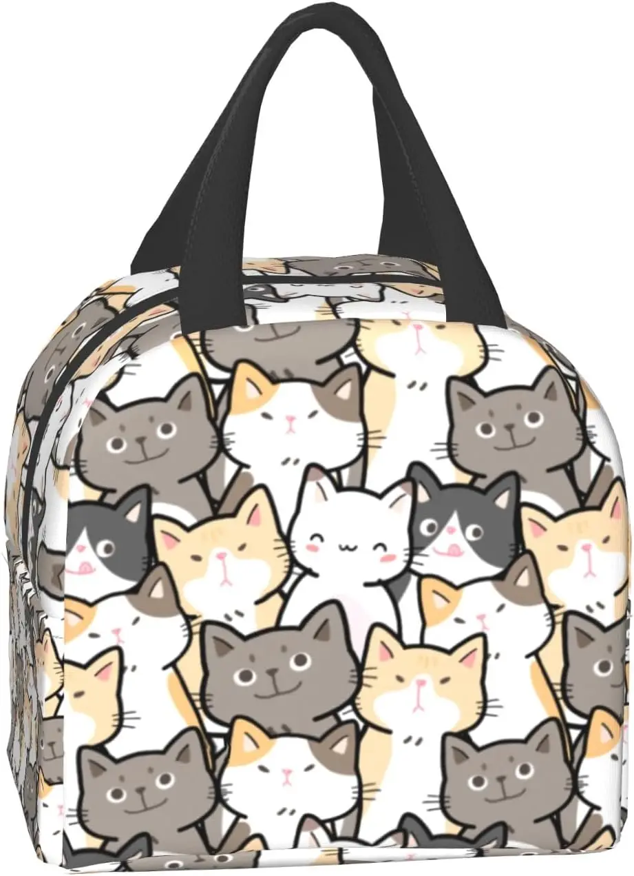 Cute Cats Insulated Lunch Bag for Woman Cute Kittens Lunch Box White Orange Gray Cats Reusable Cooler Tote Bag 8x5x8.5inch