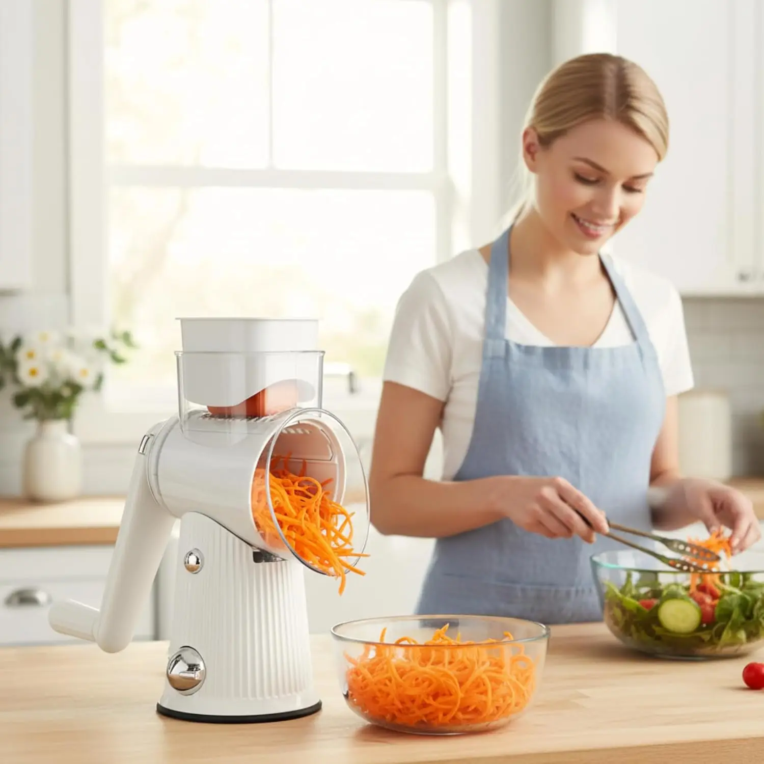 Manual Cheese Grater with Integrated Storage Compartment, 6/10-Piece Blade Rotary Cheese Grater with Handle, Potato Shredder, Ve