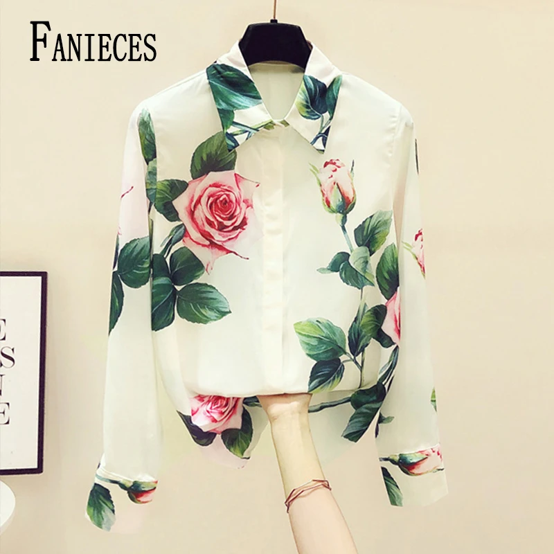 FANIECES 2024 Women shirt blouses Elegant Flower Shirt 3D Print High quality Long Sleeve Large size Female clothing Blouse 6211