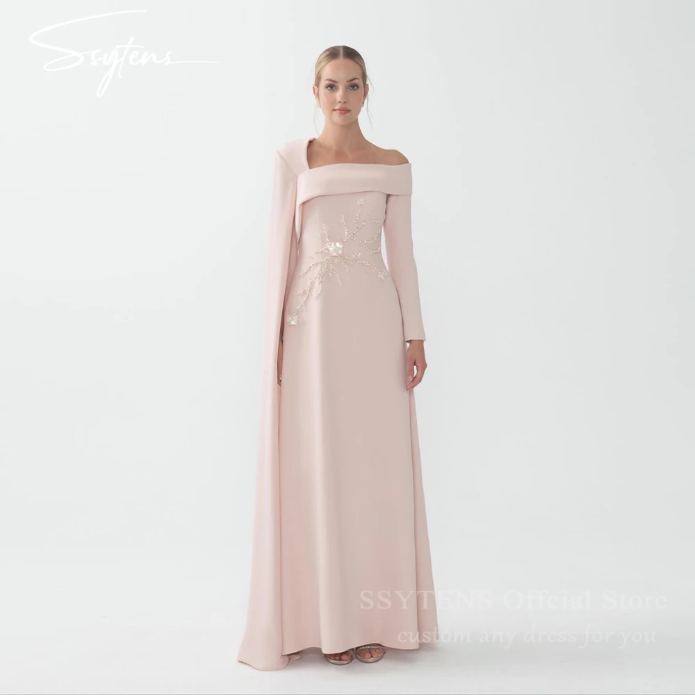 فساتين سهرة أنيقة باللون الوردي من SSYTENS مزينة بحفلات رسمية للنساء قبالة الكتف بدون أكمام فستان حفلات مخصص 2026