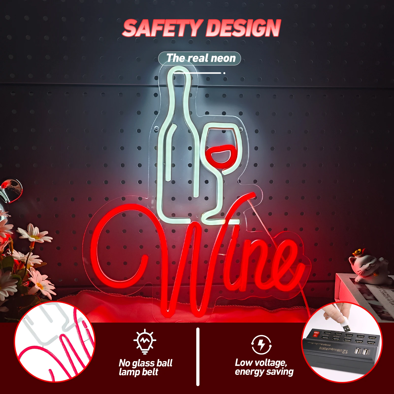 Insegne al neon per vino rosso Insegne al neon a LED Regali per gli amanti del vino Decorazione per feste Home Bar Man Grotta Camera da letto Soggiorno Decor