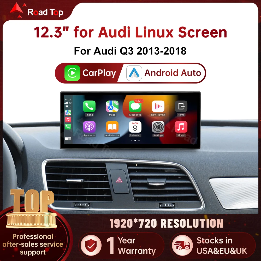 Schermo RoadTop da 12,3 pollici con CarPlay wireless, Android Auto, Airplay, Autolink e sistema Linux per Audi Q3 2013-2018 RMC HN+ Multimedia Screen