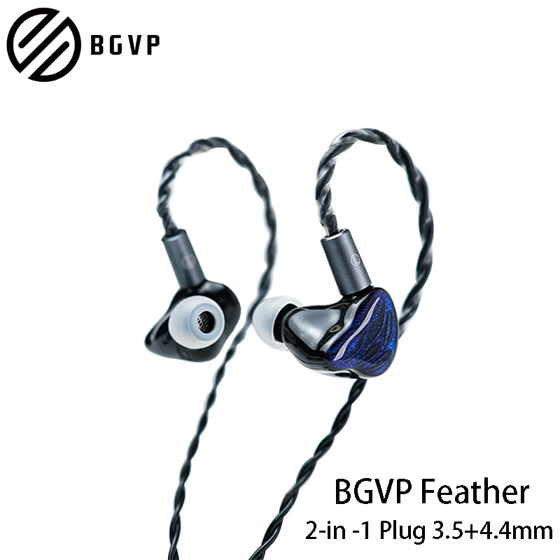 BGVP Feather 2-in-1 Plug 3.5+4.4mm 4BA+1DD Armature Hybrid Driver In Ear Wired Monitor HIFI Earphones 10mm Dual-chamber Dynamic