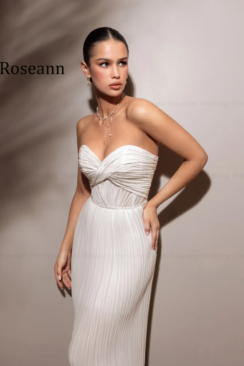 Roseann Wedding Dress Exquisite Strapless Dresses for Women Chiffon Pleated Mermaid Knee Length свадебное платье Customized 2026