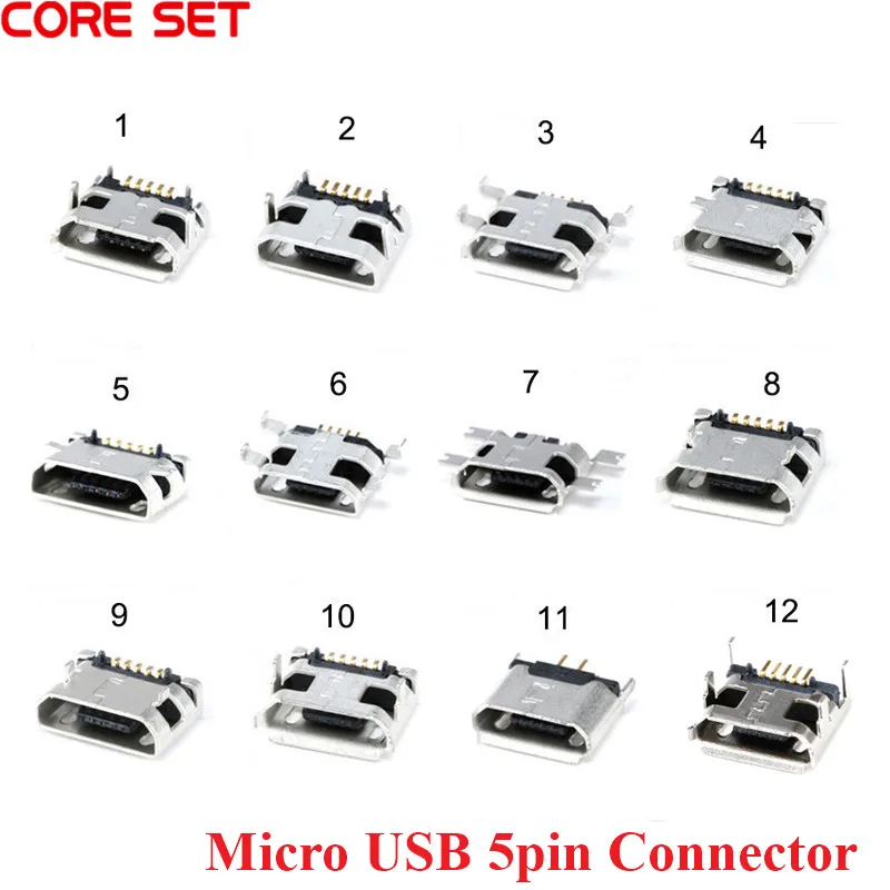 10 sztuk Micro USB 5pin złącze żeńskie gniazdo rodzaj USB B Port 12 modeli SMD DIP złącze wtykowe wtyczka na telefon z systemem Android złącze