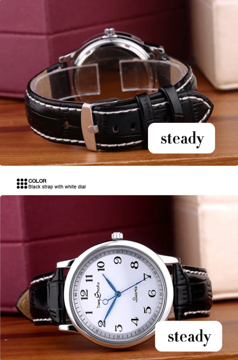 Lovers’ Quartz Watch  Reverse Anticlockwise Direction Oil Pressure Dial Waterproof Reverse Leather Lovers’ Watches