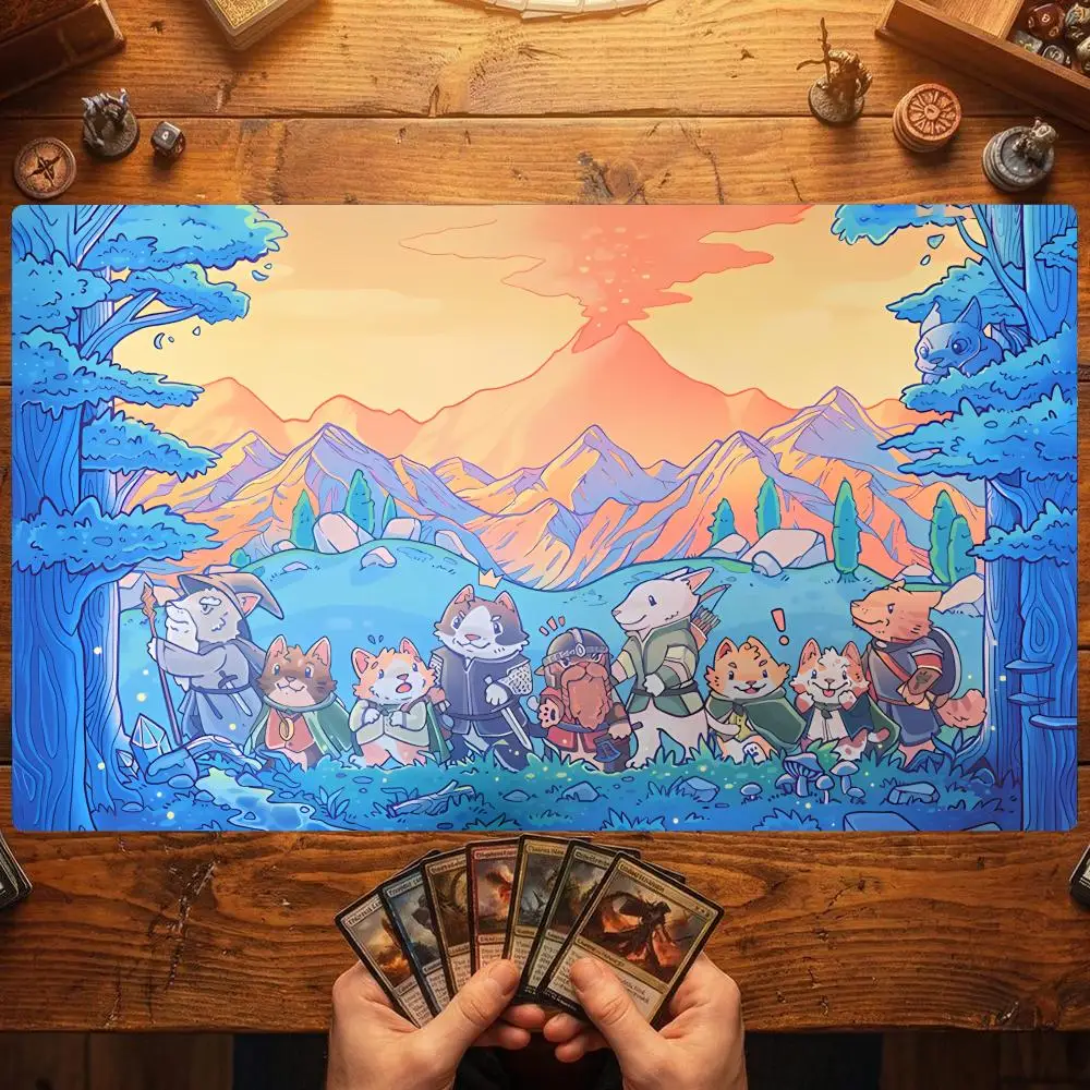 35x60 Sunset Forest Animals Card Playmat Mouse Pad Stitched with Magic Zones Game Mats for MTG/TCG Battle Mat